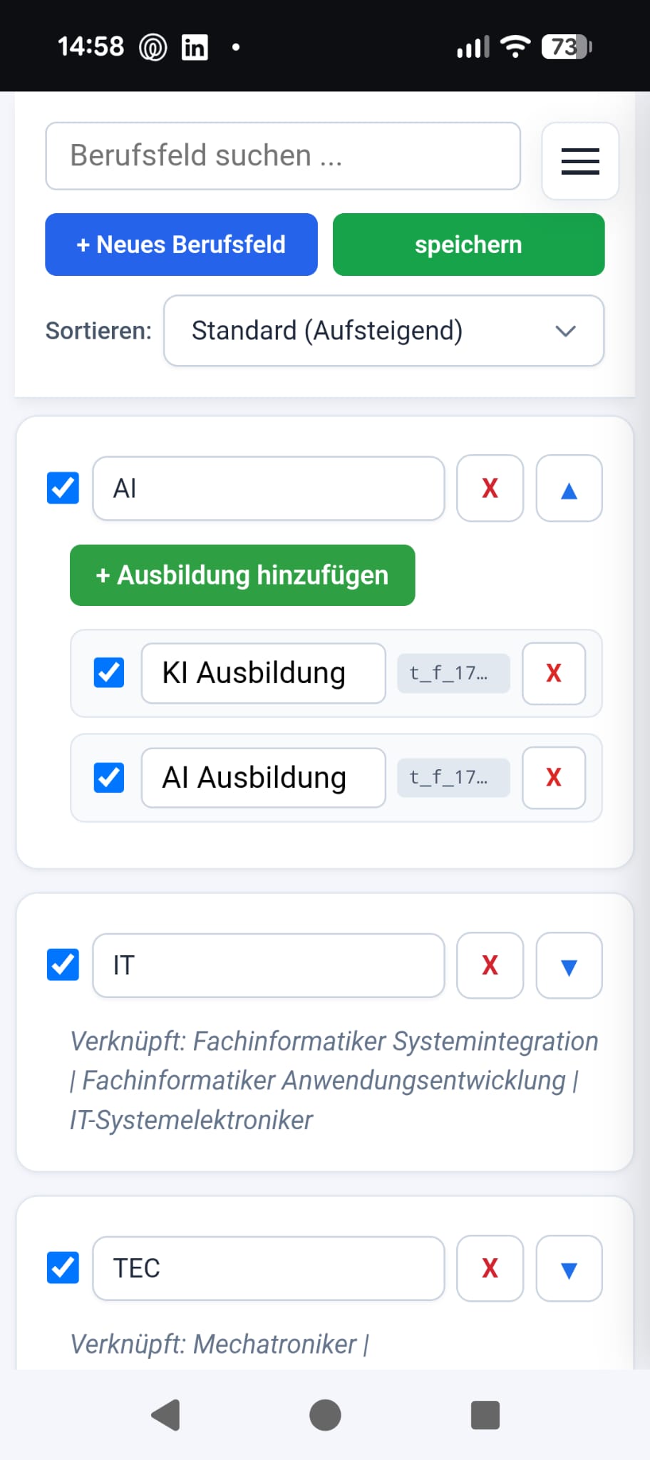 Berufsfelder Liste